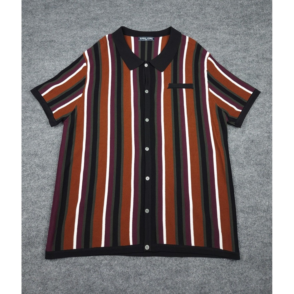 PJ Paul Jones Shirt Men's 2XL Multi Striped Textured Button Short Sleeve